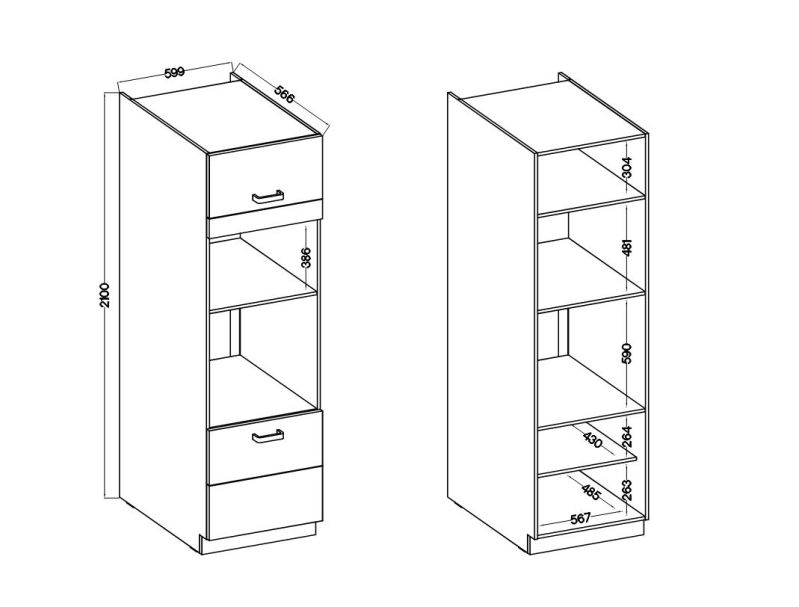 Vysoká skříň na vestavnou troubu a mikrovlnku STILLO BÍLÁ / ARTISAN 60 DPM-210 2F