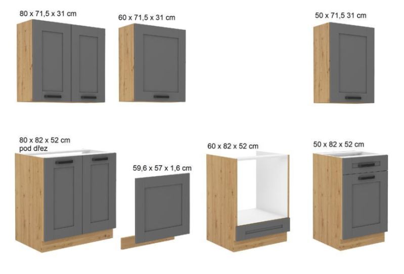 Spodní skříňka LUNNA TMAVĚ ŠEDÁ / ARTISAN 80 D 2F BB